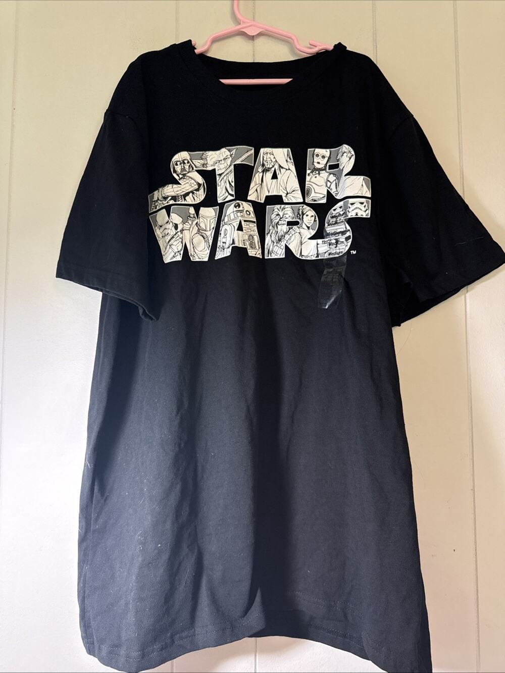 Star Wars Graphic Logo T-Shirt Black Short Sleeve Crew Neck Adult Medium New AA3